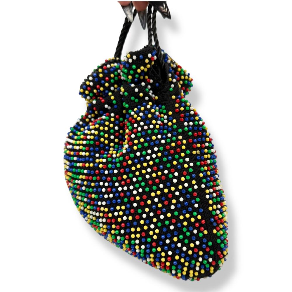 1960's rainbow beaded reversible pouch purse bag - Picture 14 of 16
